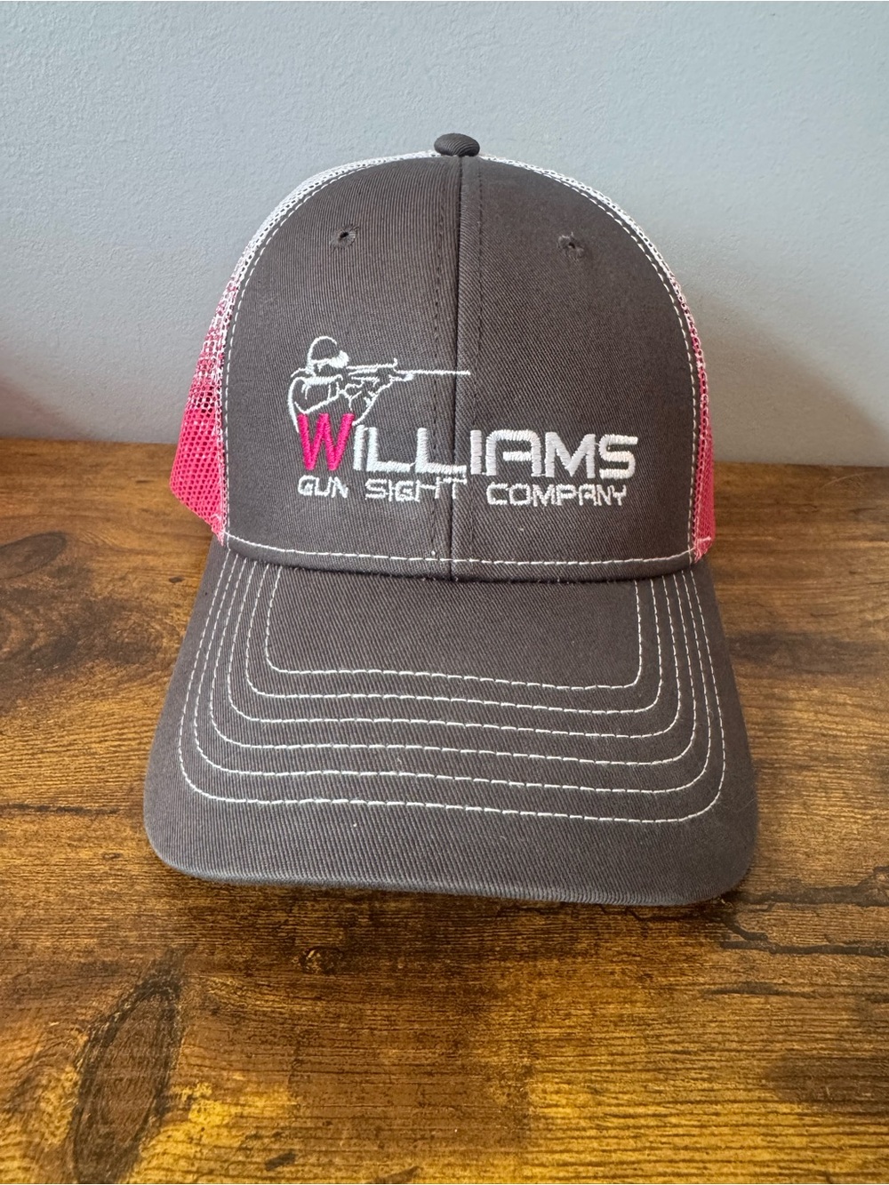 Williams Gun Sight Company Trucker Hat Pink Gray Mesh Snapback Cap America